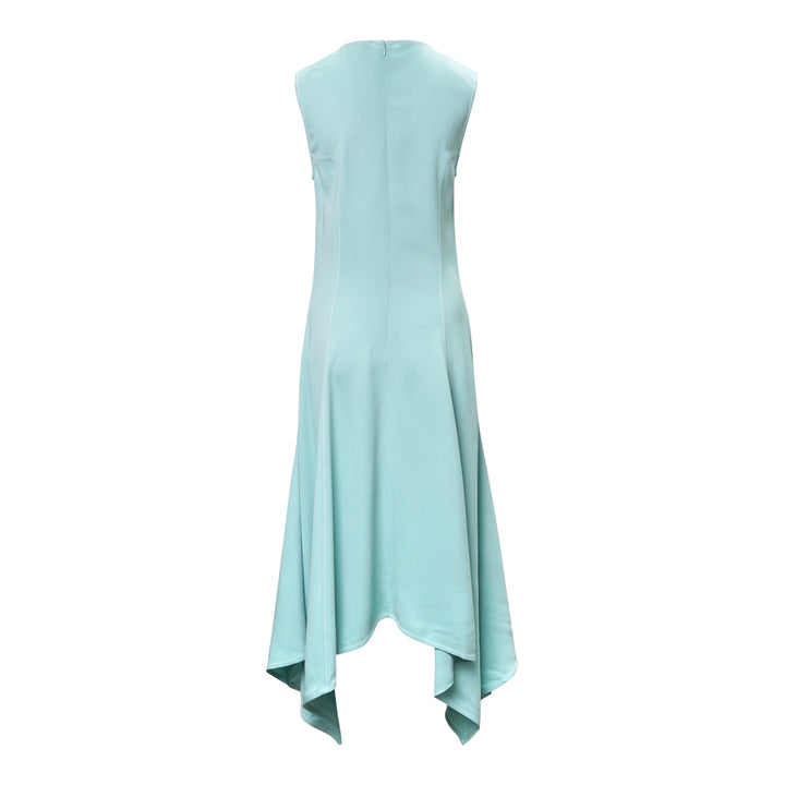 Stella McCartney sleeveless aqua mint midi dress with asymmetric handkerchief hem and centre-front seam detailing on white background - view 2