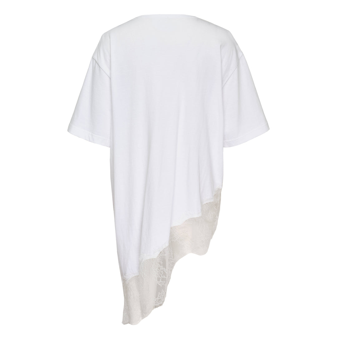 White Asymmetric Lace Scarf Tee