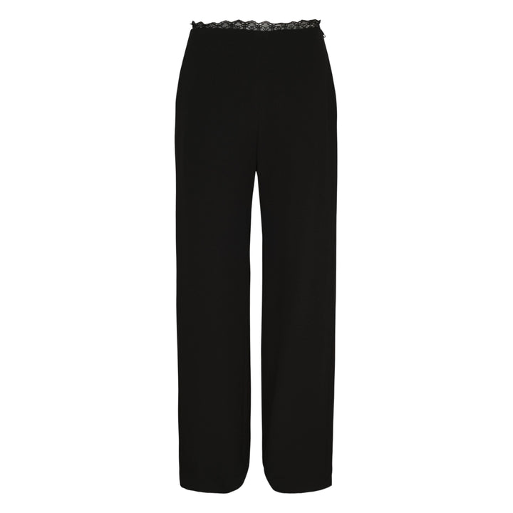 Black Lace Trim Wide Pants