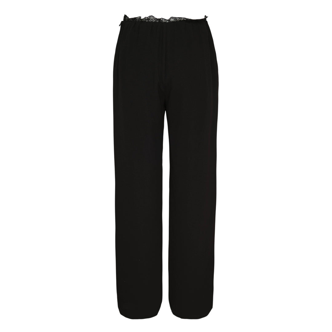 Black Lace Trim Wide Pants