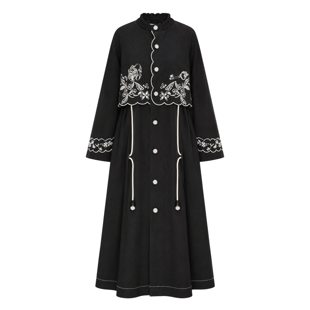 Embroidered Contrast Trench Coat