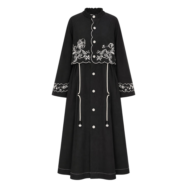 Embroidered Contrast Trench Coat