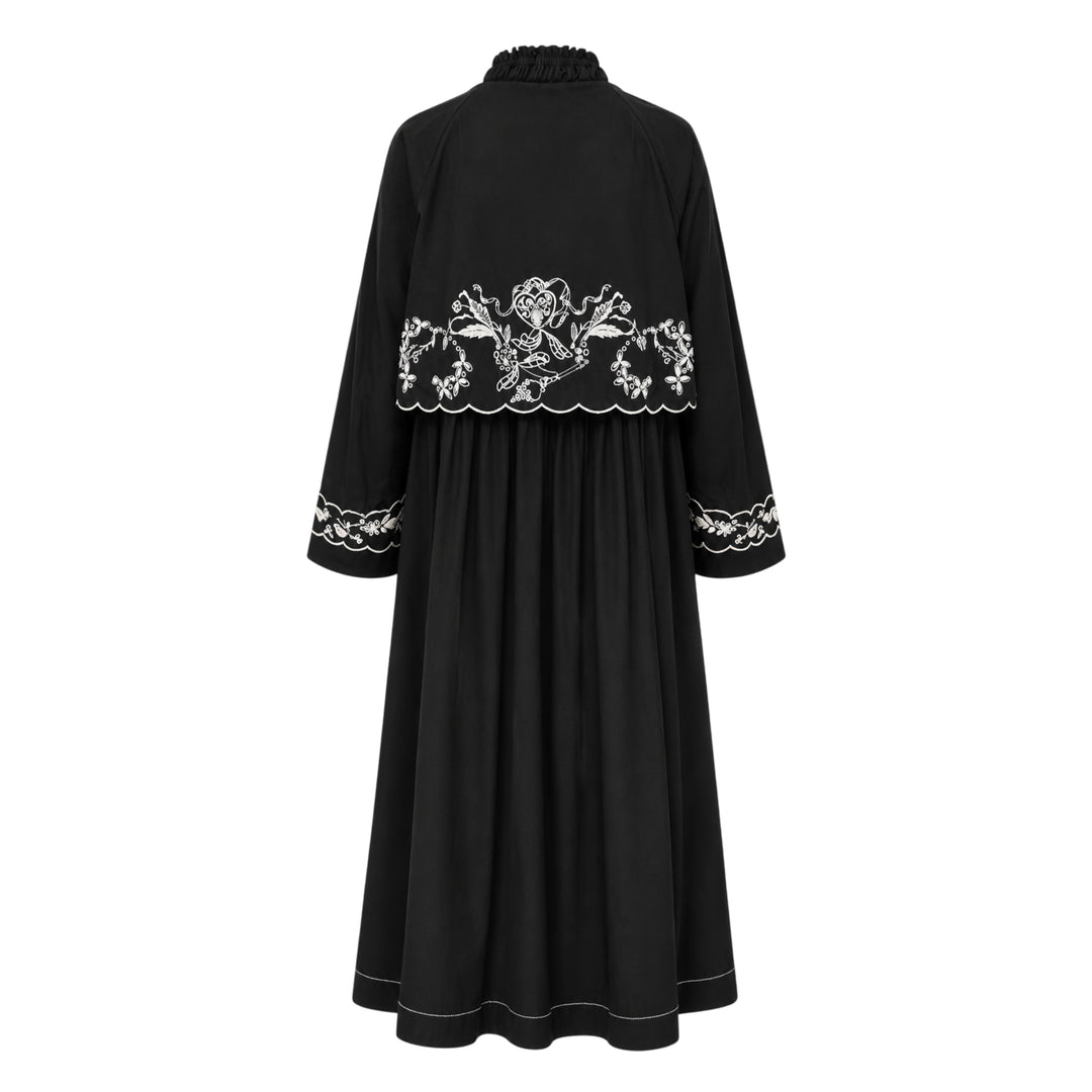 Embroidered Contrast Trench Coat