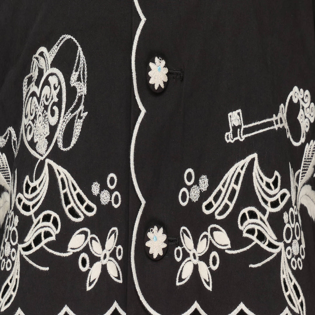 Embroidered Contrast Trench Coat