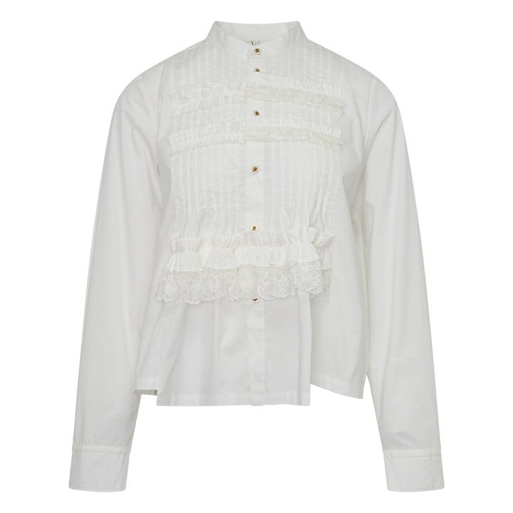 Long Sleeve Pleated Lace Blouse