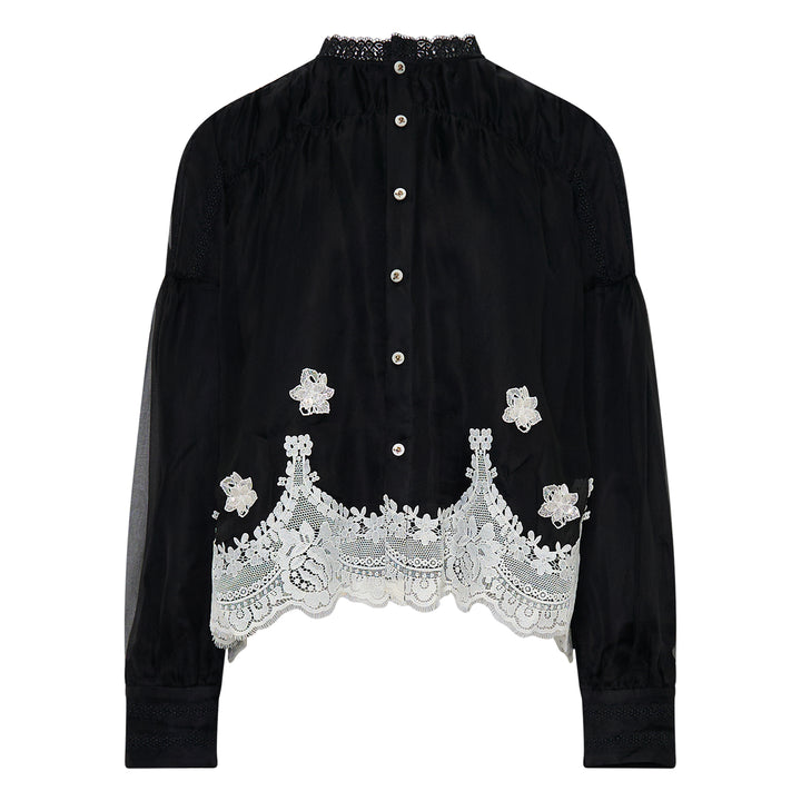 Relaxed Lace Trim Blouse