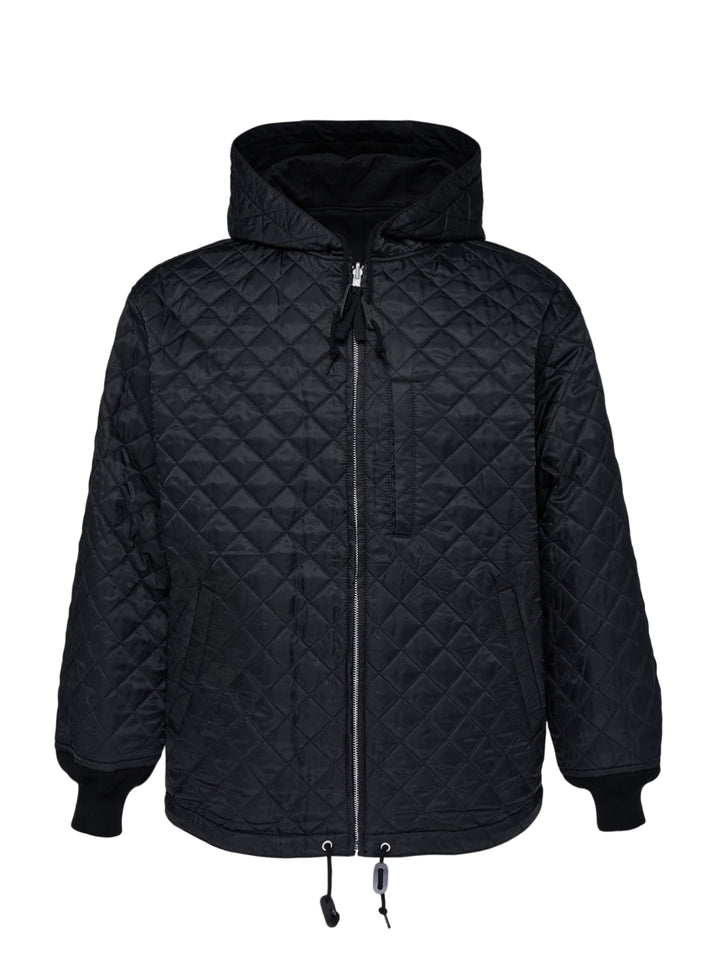 Black Comme des Garçons Homme hooded zip blouson jacket with quilted hood lining, chest flap pocket, zip hand pockets and ribbed cuffs - view 3