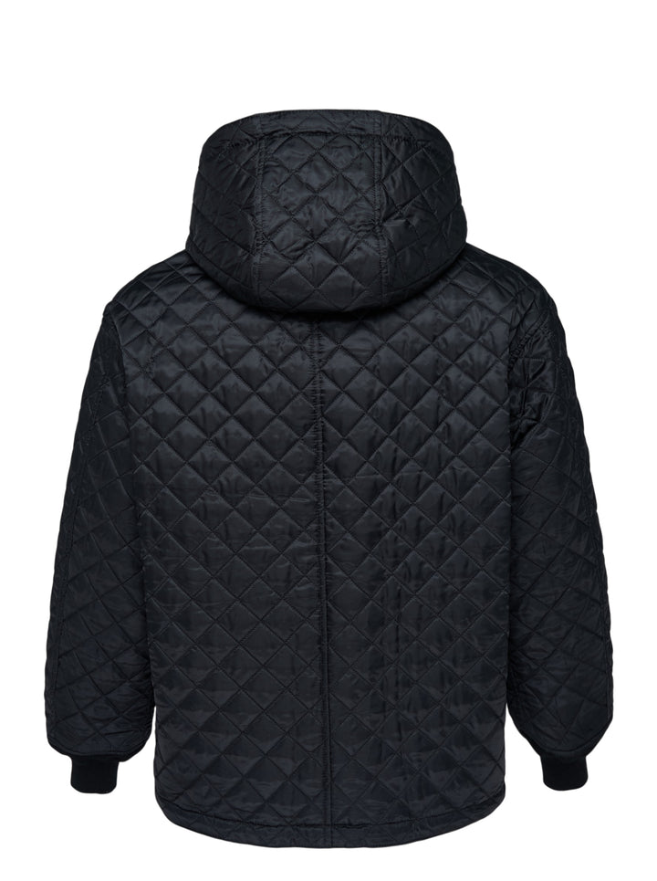 Black Comme des Garçons Homme hooded zip blouson jacket with quilted hood lining, chest flap pocket, zip hand pockets and ribbed cuffs - view 4