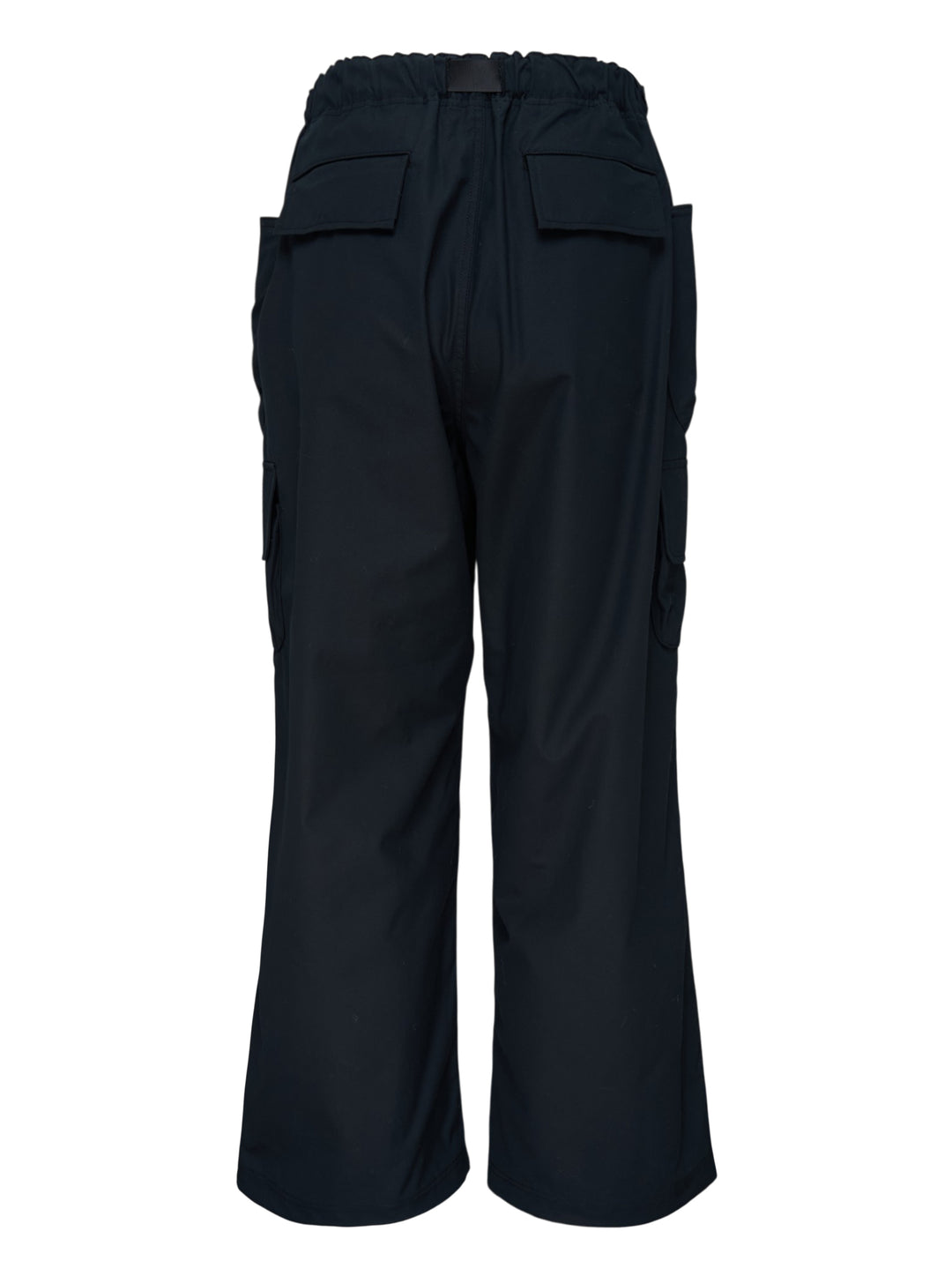 Black wide-leg cotton twill cargo pants with buckle webbing belt and flap utility pockets by Comme des Garçons Homme - view 2