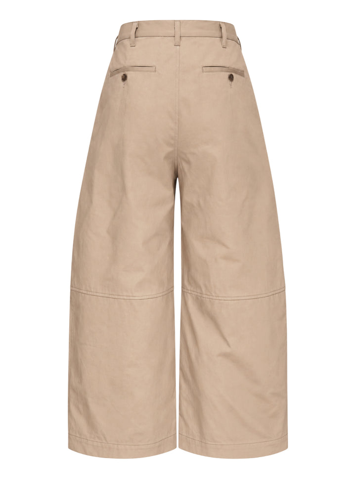 Beige cotton serge wide-leg cropped pants with front pleats and knee seams by Comme des Garçons Homme - view 2