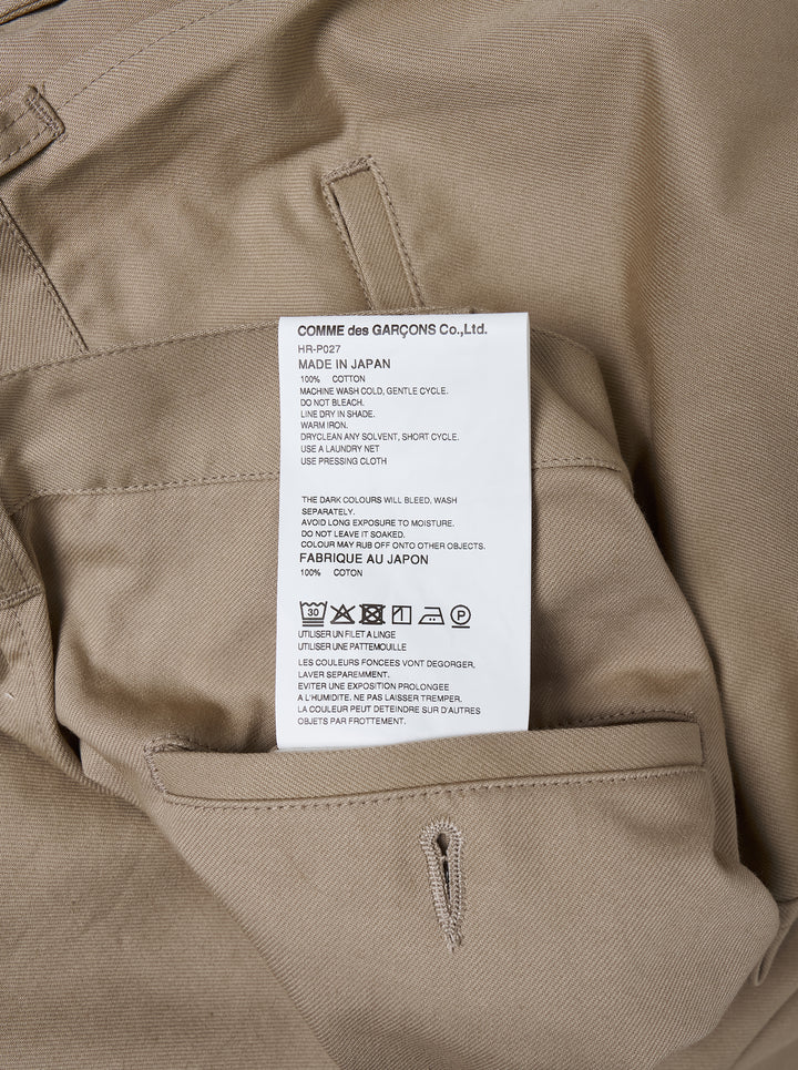 Beige cotton serge wide-leg cropped pants with front pleats and knee seams by Comme des Garçons Homme - view 3