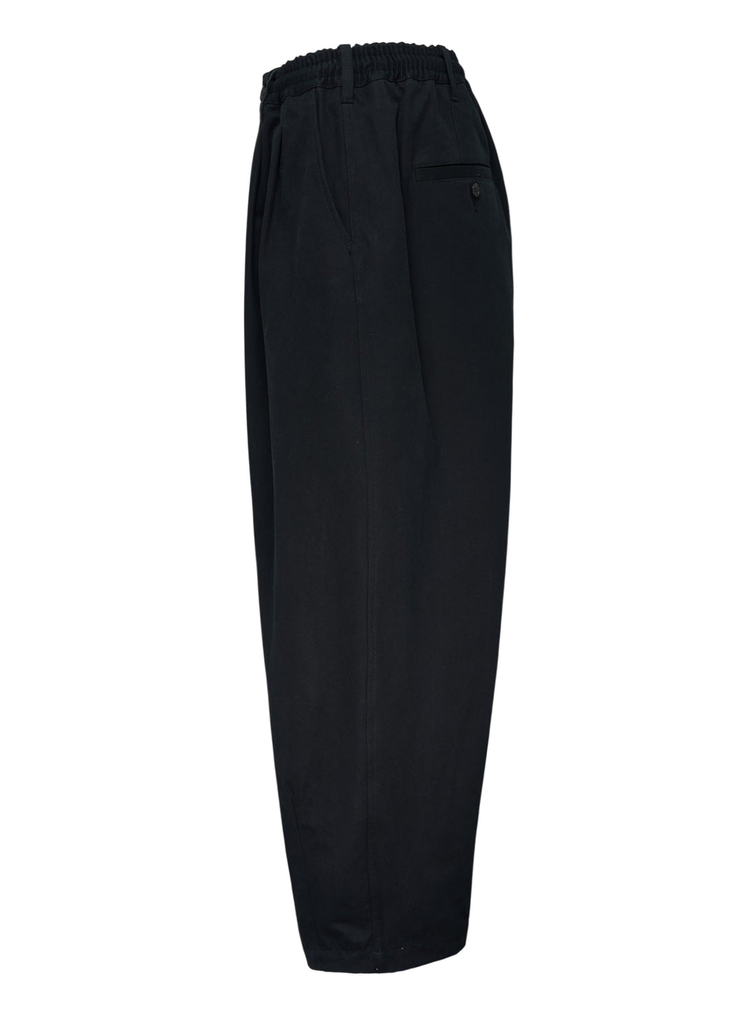 Comme des Garçons Homme black cotton twill pants with pleated front, elasticated waistband and wide cropped legs - view 3