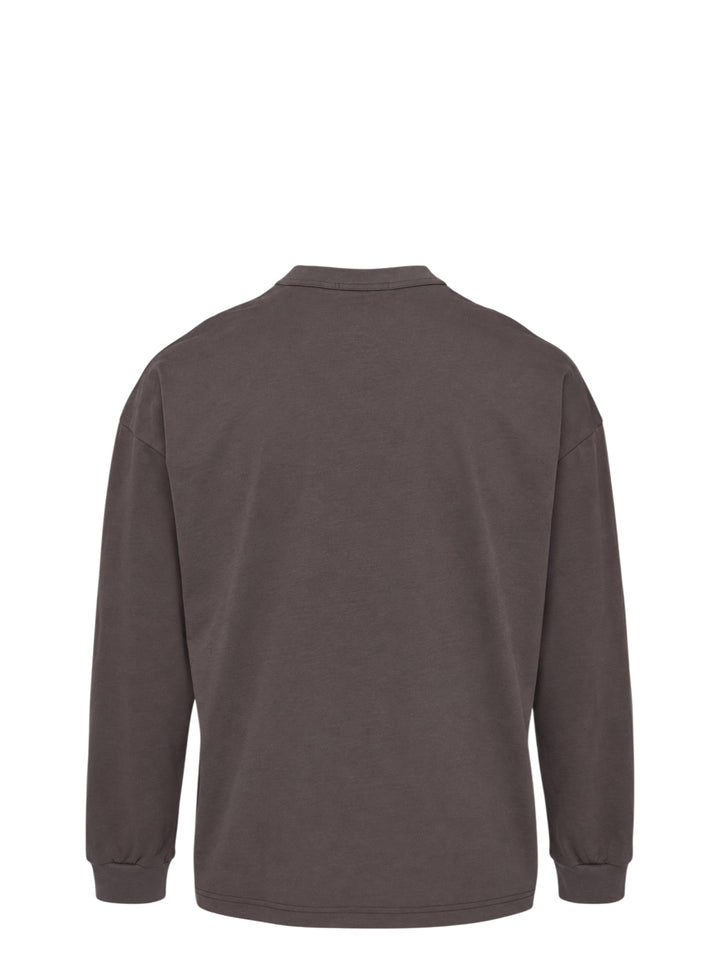 Comme des Garçons Homme slightly brushed cotton jersey long sleeve tee in taupe with crew neck, chest patch pocket, and ribbed cuffs - view 2