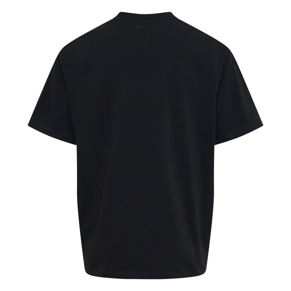Vowels Cowboy Graphic Tee in black with arched red collegiate logo print across the chest, short sleeves and mock neck collar - view 2