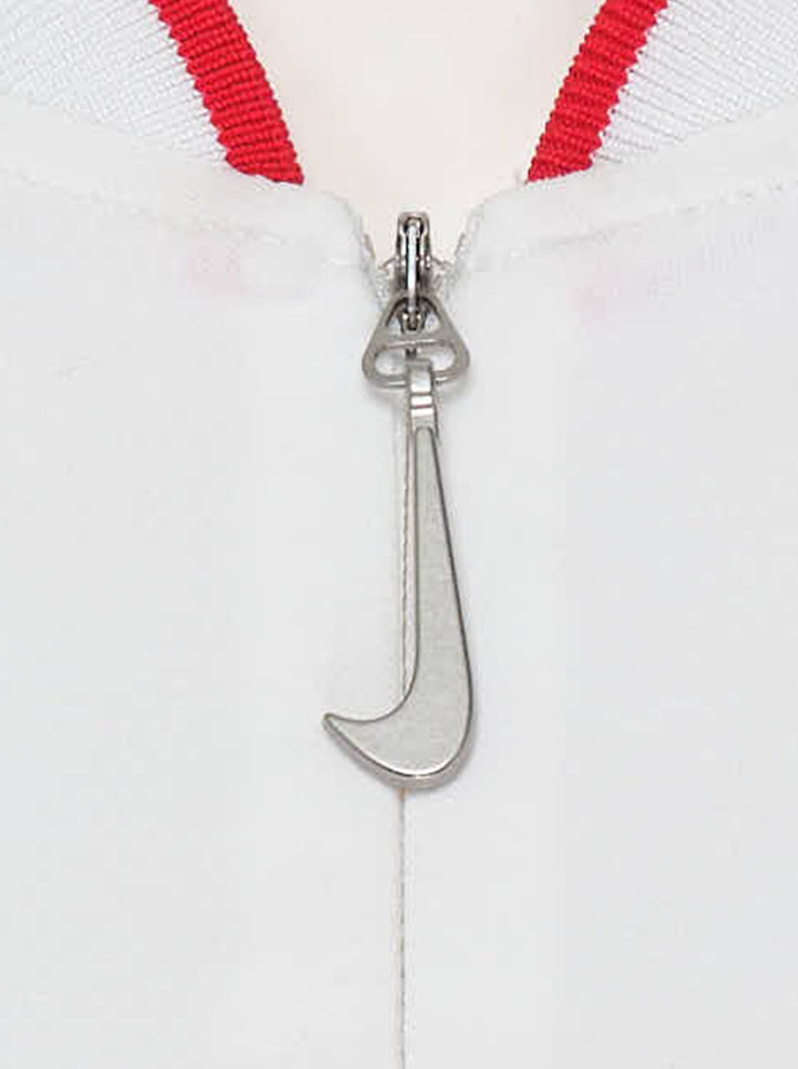 Nike x Jacquemus white mini dress with red piped collar and sleeves, half-zip front, chest patch pocket and fitted hourglass silhouette - view 3