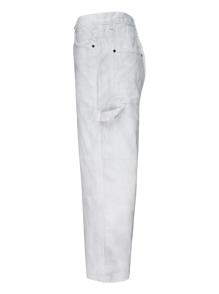 thisisneverthat Painter Pants in washed white with paint-worn finish, relaxed straight-leg silhouette, carpenter utility tab detail, and five-pocket construction — front view - view 3