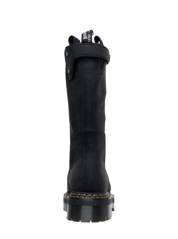 Rick Owens x Dr. Martens Quad Sole Pull-On Boot in black leather with platform lug sole and silver snap-fastening collar strap - view 3