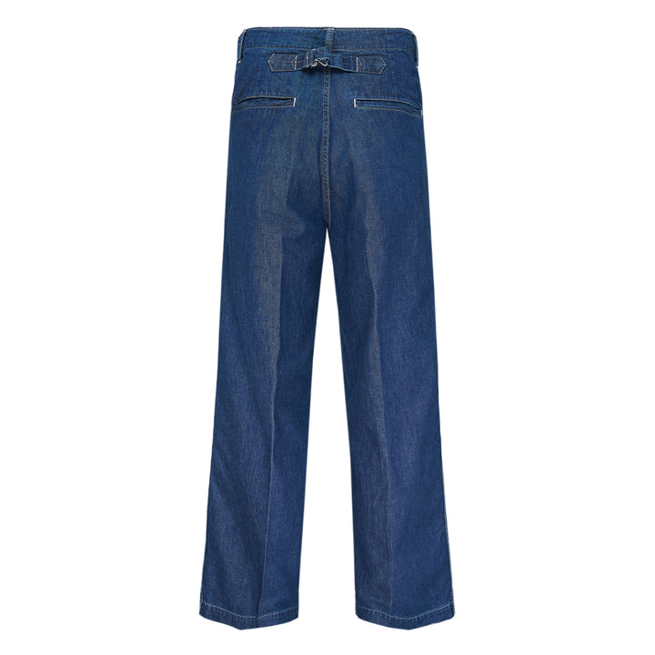 visvim Broader Wide-Leg Jeans in medium indigo denim, shown flat with a high-rise waist, pressed front crease, and wide straight-leg silhouette - view 2