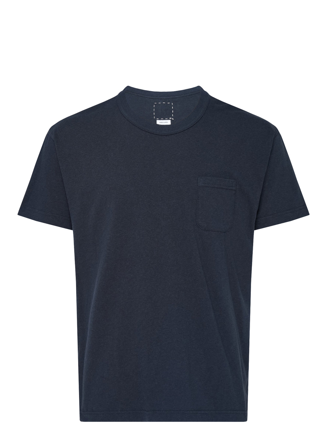 visvim Ultimate Jumbo II short sleeve tee in navy with crew neck and chest pocket, front view