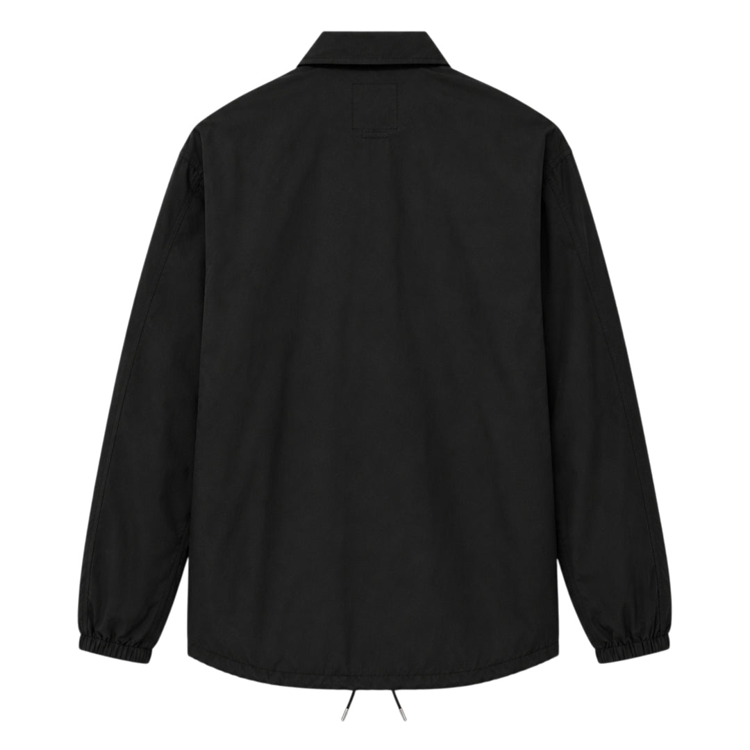 visvim Windfall Coach Jacket in black with embroidered Harmony script, snap-button front closure, and elasticated cuffs - view 2