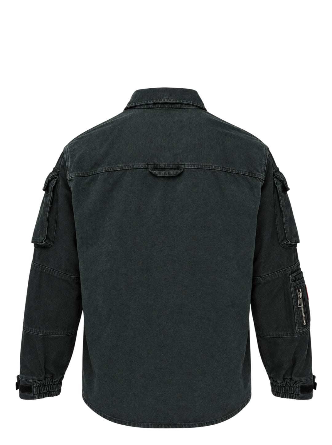 Martine Rose utility sleeve shirt in washed charcoal with snap-button front, flap sleeve pockets and woven Martine Classics chest label - view 2