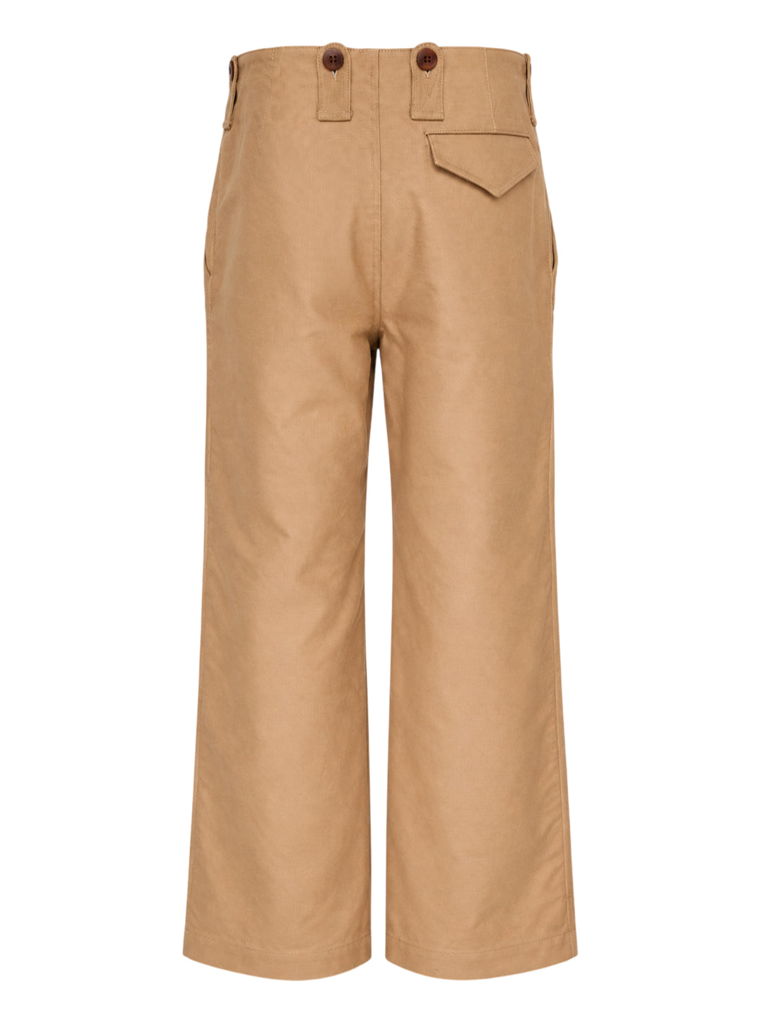 Junya Watanabe camel cropped wide-leg trousers with button tab waistband detail, shown from the front - view 2