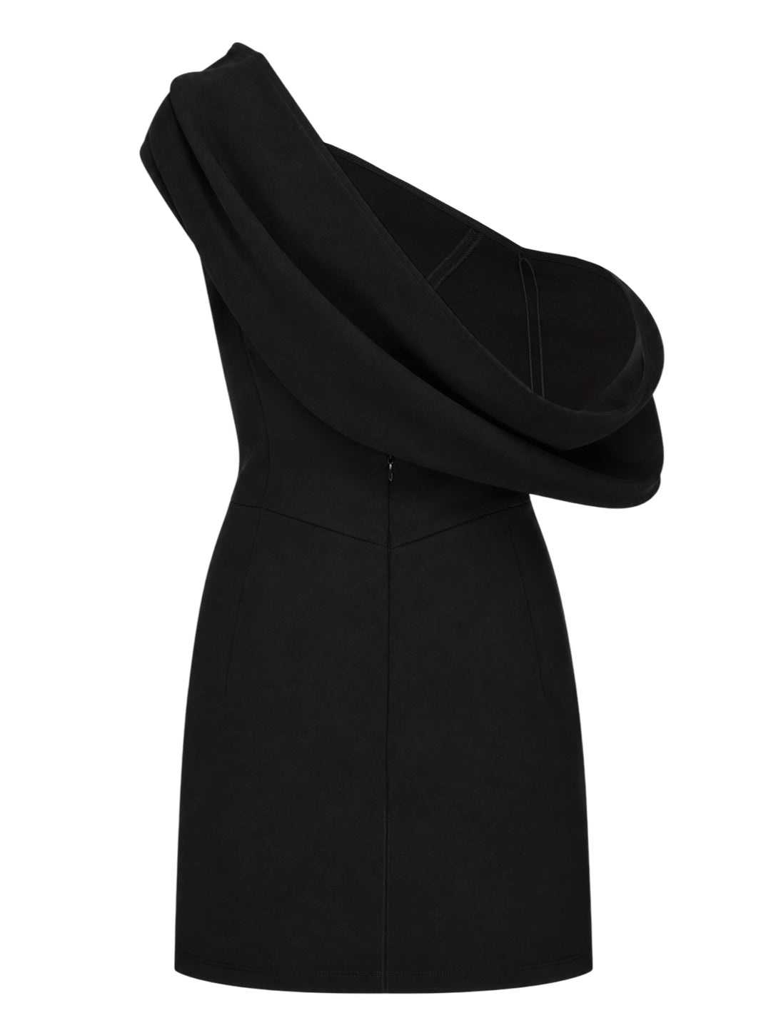 Jacquemus La Robe Pesce Courte black one-shoulder mini dress with draped sleeve and fitted seamed bodice - view 2