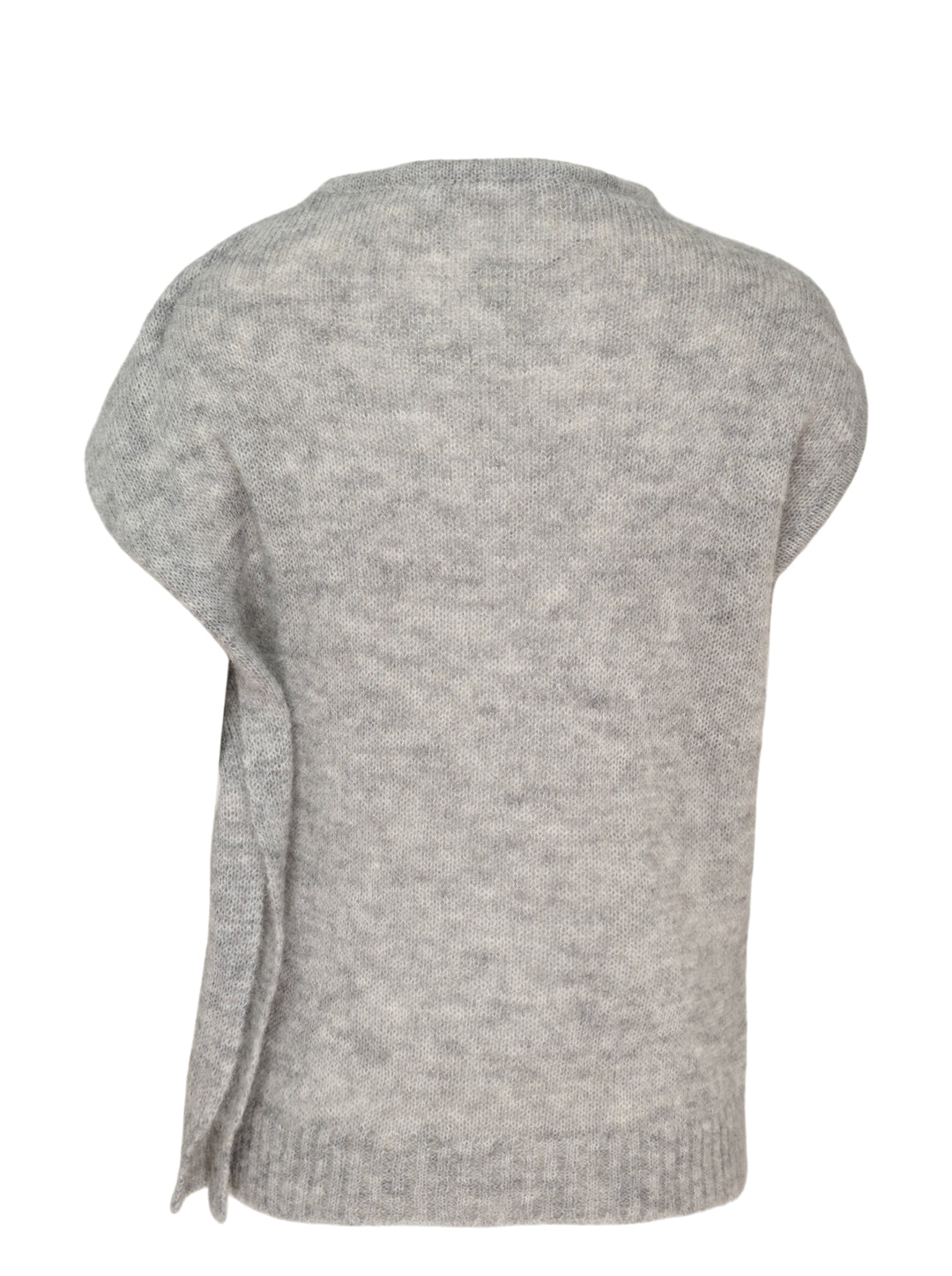 Grey kid mohair sleeveless knit vest with a draped shoulder detail and ribbed hem by Niccolò Pasqualetti - view 2