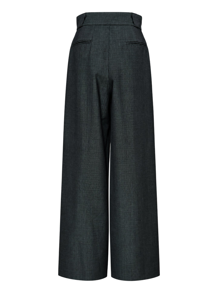 Charcoal wide-leg pleated high-waisted trousers by Niccolò Pasqualetti, shown from the front - view 2