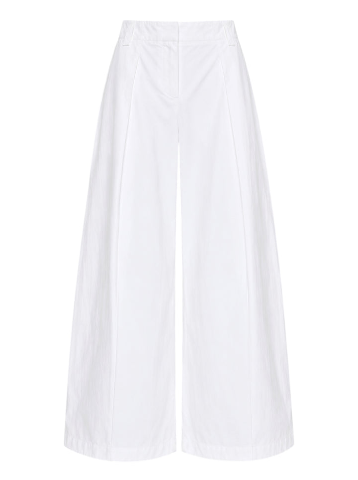 Jacquemus white wide-leg pleated trousers shown from the front against a plain white background