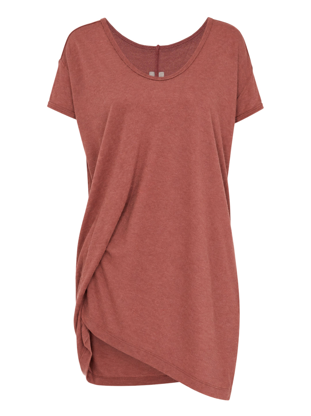 Rick Owens Hiked T-shirt in washed heathered jersey with scoop neckline and asymmetric ruched hem