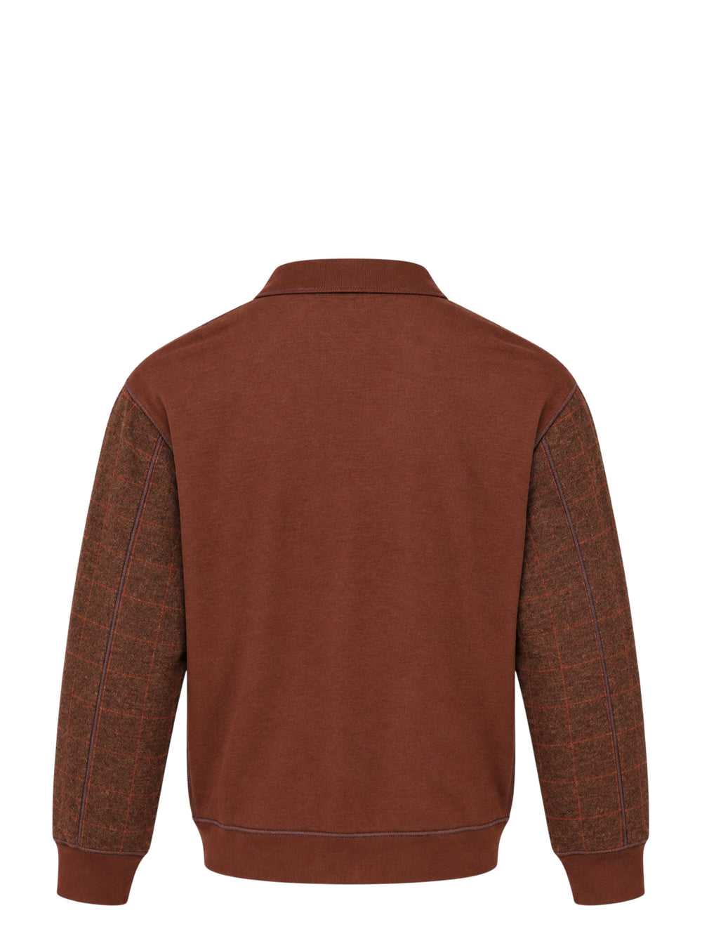 Junya Watanabe MAN wool check cardigan in brown with leather-look patch pockets, button front closure, and ribbed cuffs and hem - view 2