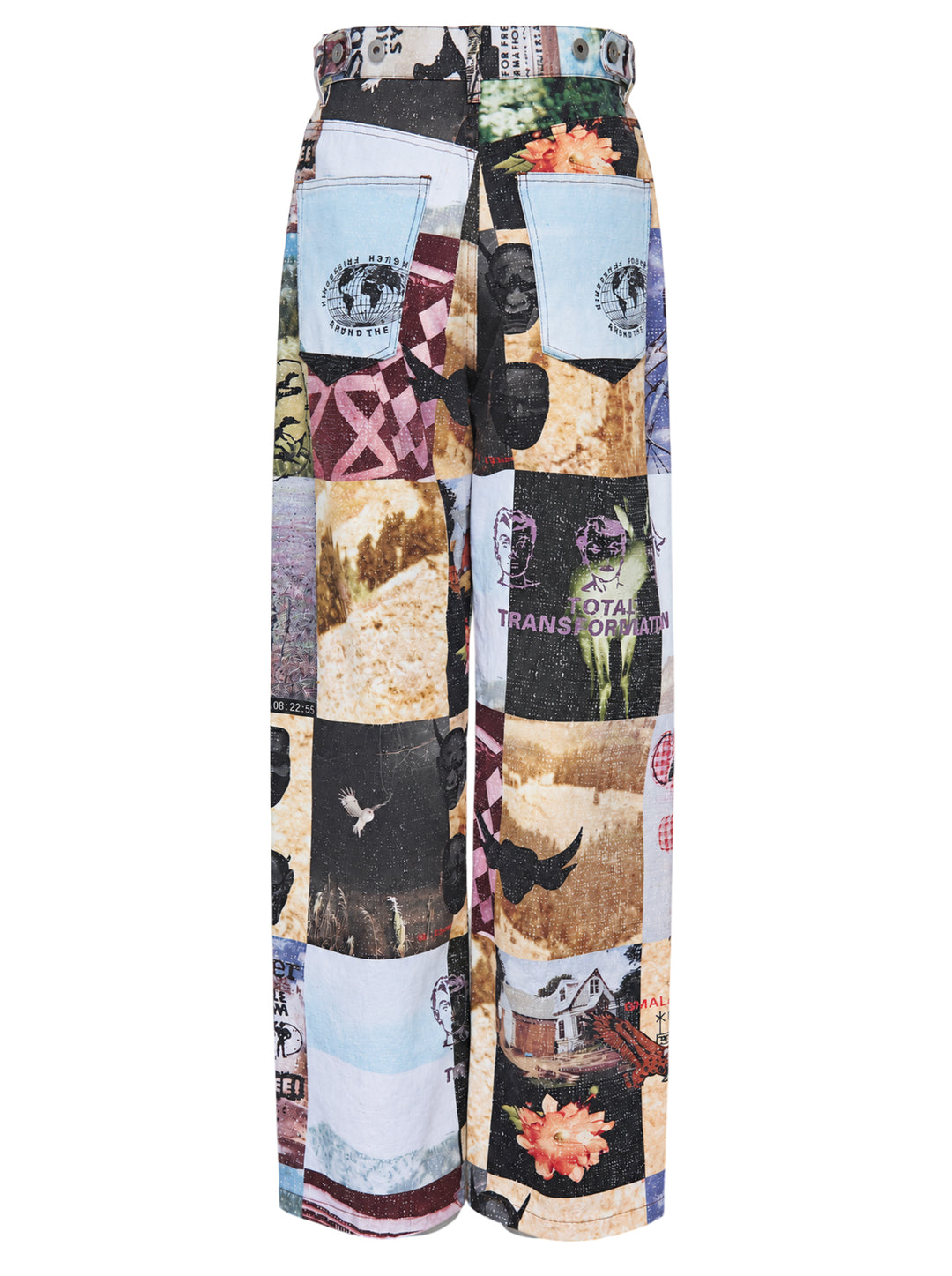 Small Talk Studio jean cut trousers with an all-over photographic patchwork print of teddy bears, butterflies and landscapes - view 2
