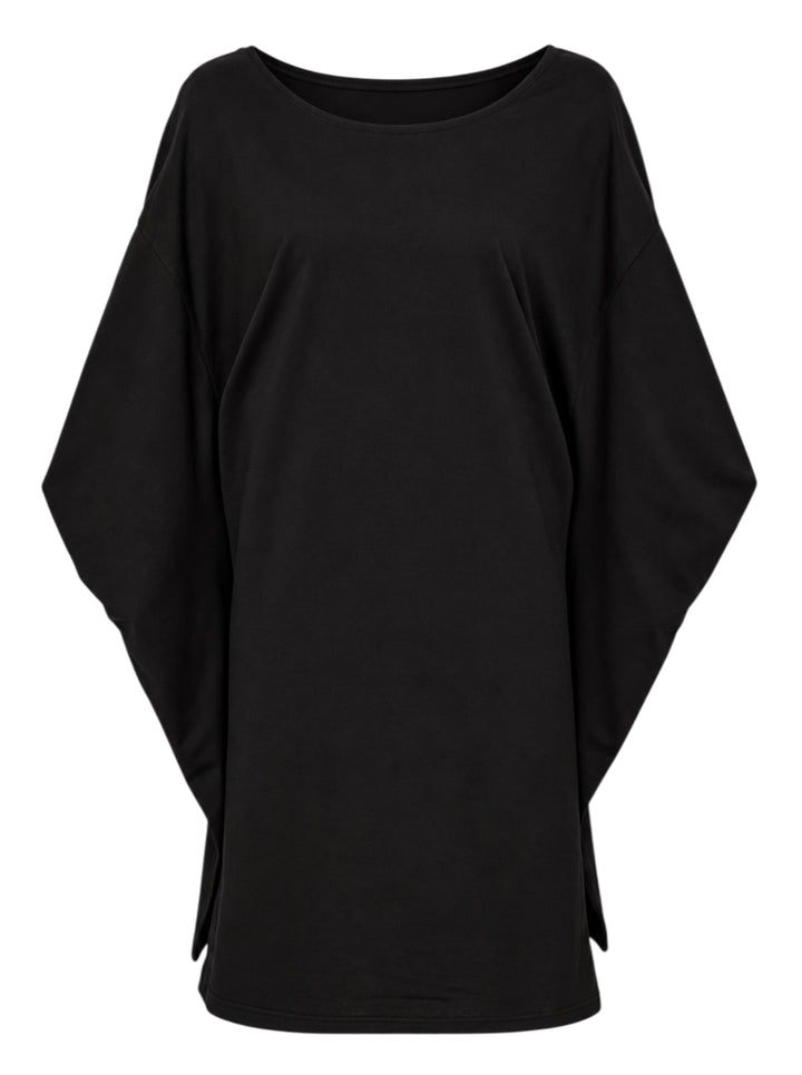 Setchu Origami Jersey Dress in black with folded sculptural sleeves, scoop neckline and relaxed oversized fit