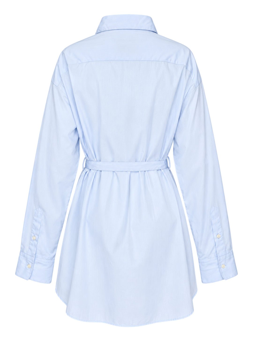 Setchu Geisha cotton shirt in pale blue with pointed collar, concealed placket, button tab details and long waist ties knotted at the front - view 2