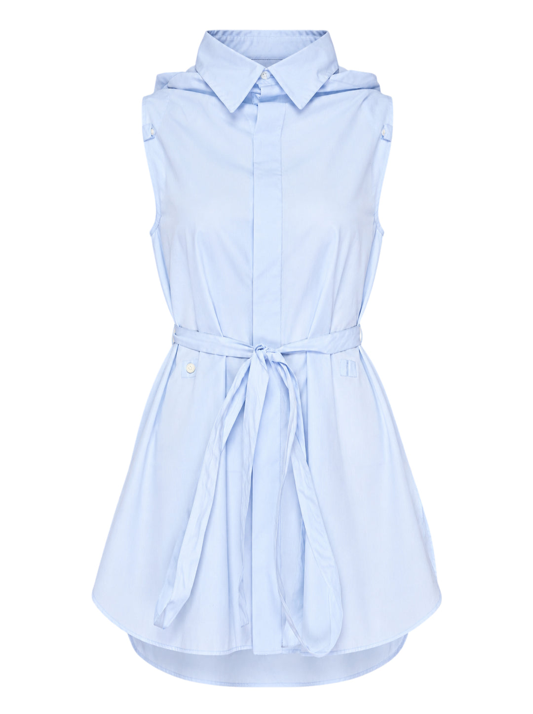 Setchu Geisha cotton shirt in pale blue with pointed collar, concealed placket, button tab details and long waist ties knotted at the front - view 3