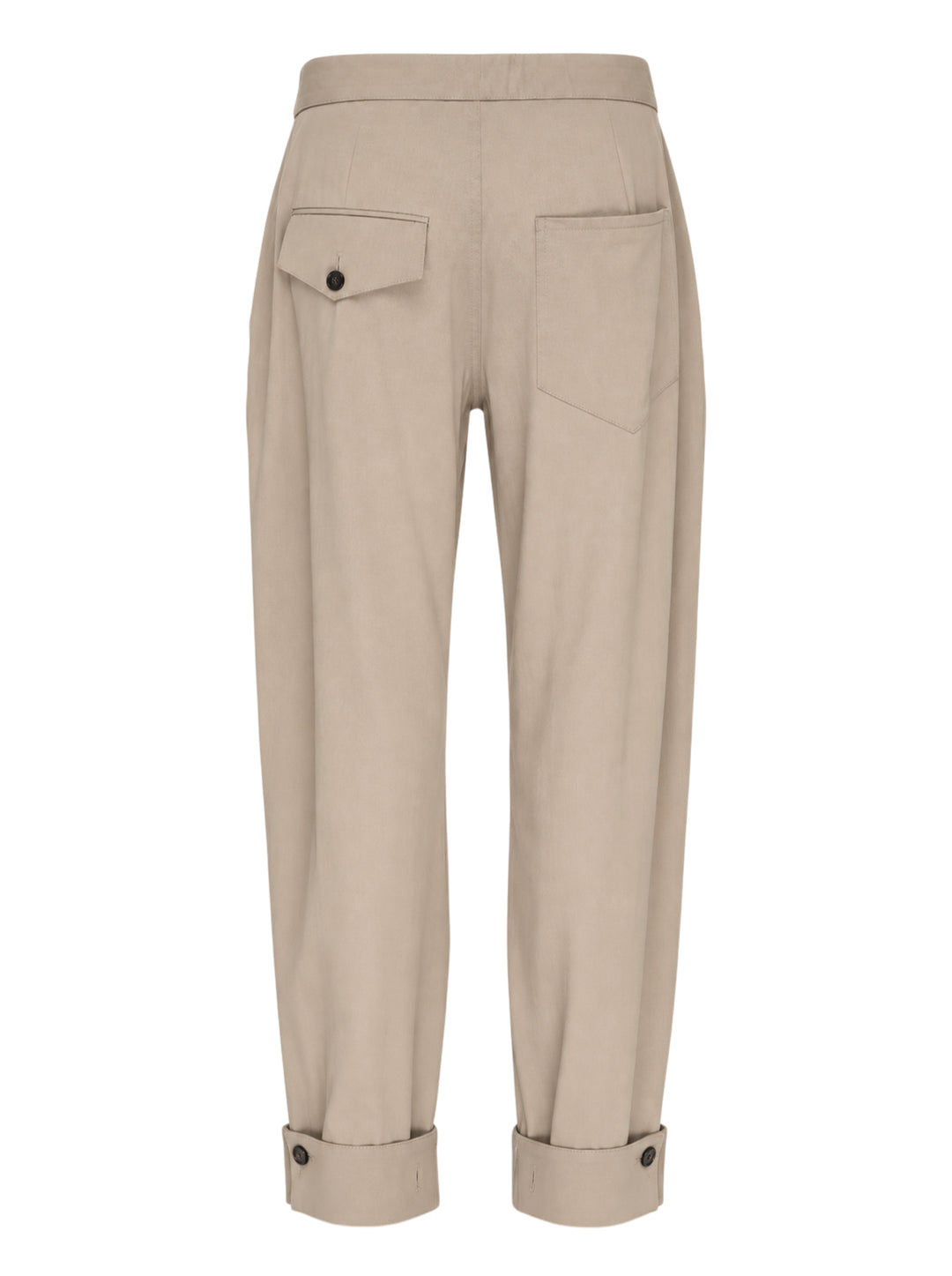 Setchu Origami Pants 2 in a stone-toned wool-cotton blend, shown front view with pleated waist, button fly and button-tab cuffs - view 2