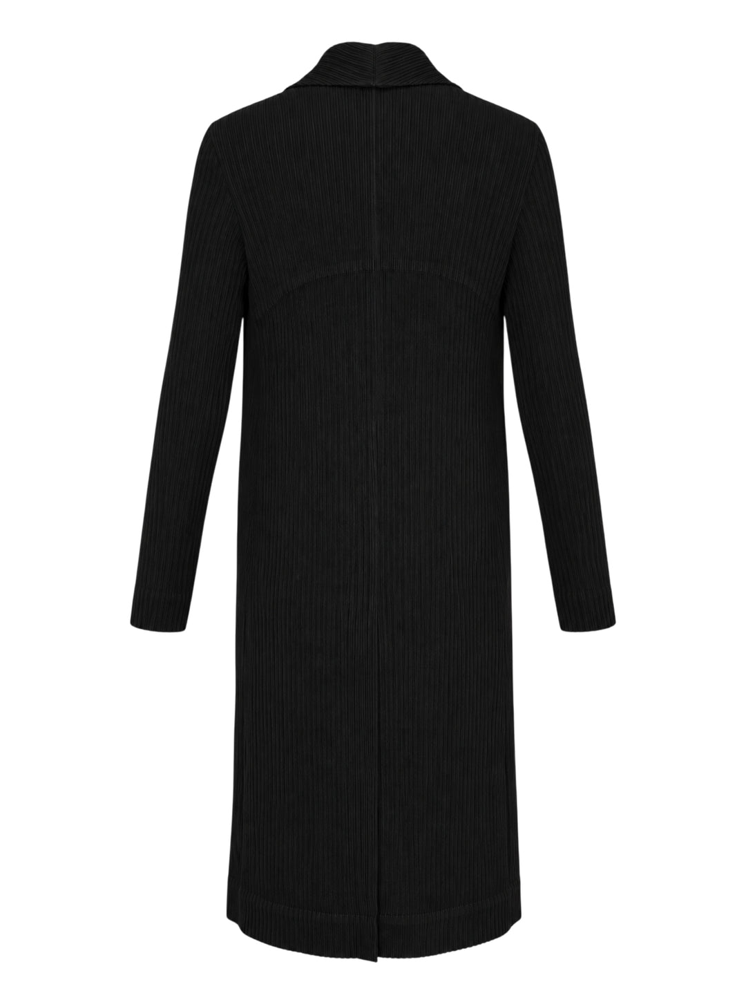 Issey Miyake Hatching Pleats long black pleated coat with notched lapel and two-button front - view 2