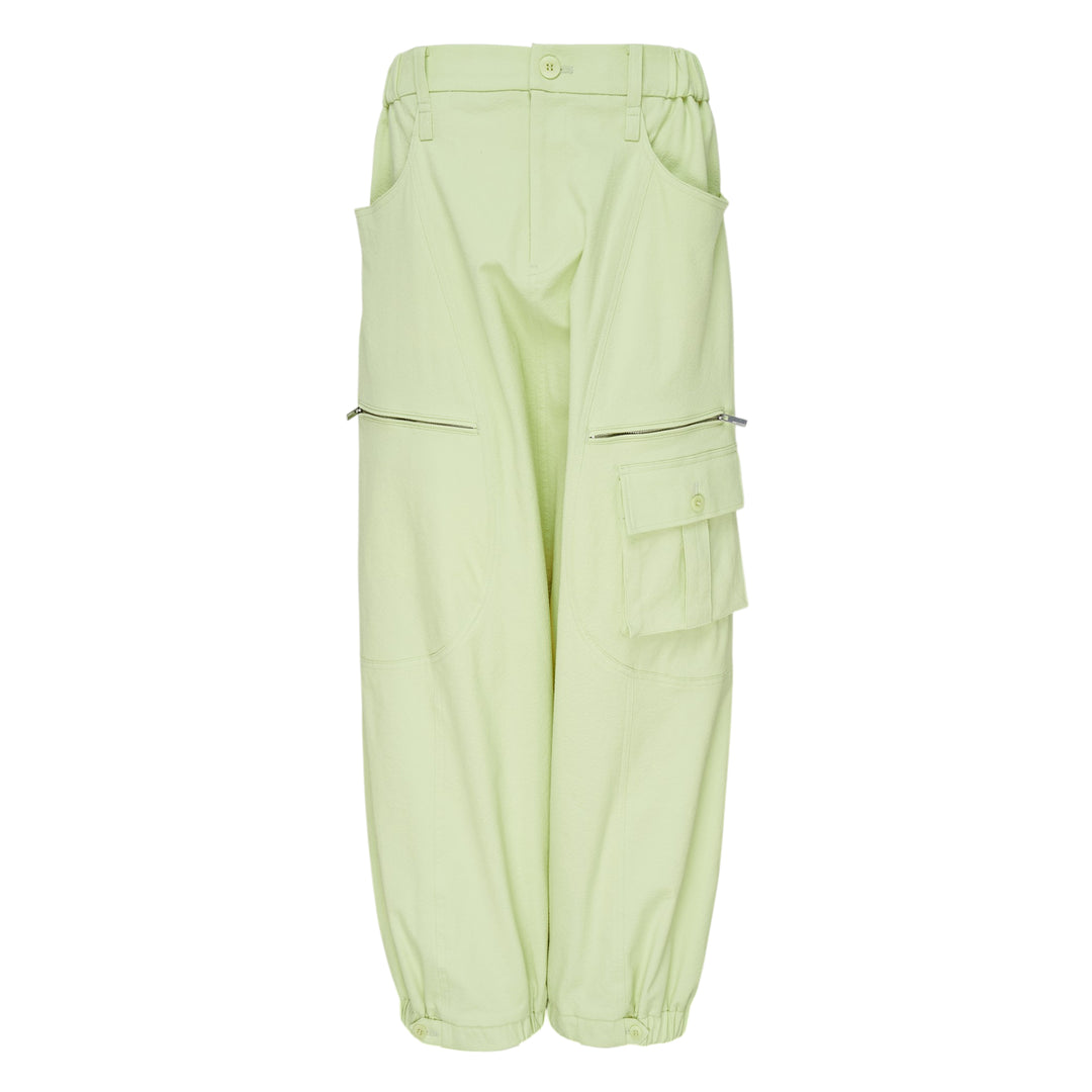 Issey Miyake Grainy Pants in black — wide-leg woven cargo trousers with zip thigh pockets, flap cargo pocket, and button-fastened ankle cuffs