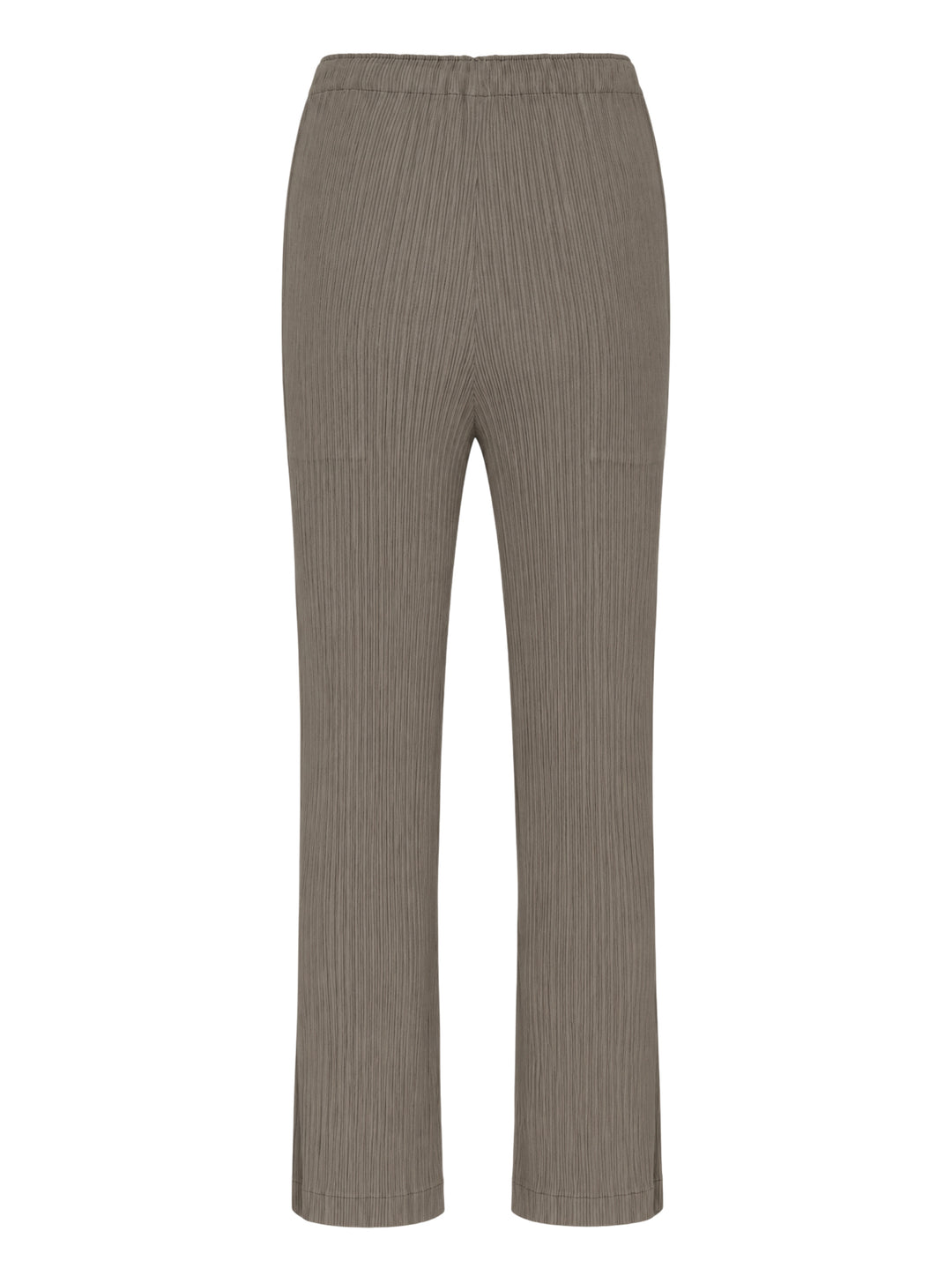 Issey Miyake Hatching Pleats pleated pants in muted taupe-grey with elasticated waist, patch pockets and straight leg, front view - view 2