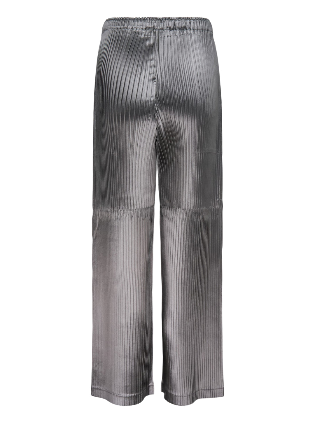Issey Miyake glossed panels pleated pants in a metallic grey finish with an elasticated waist and wide-leg silhouette, shown from the front - view 2