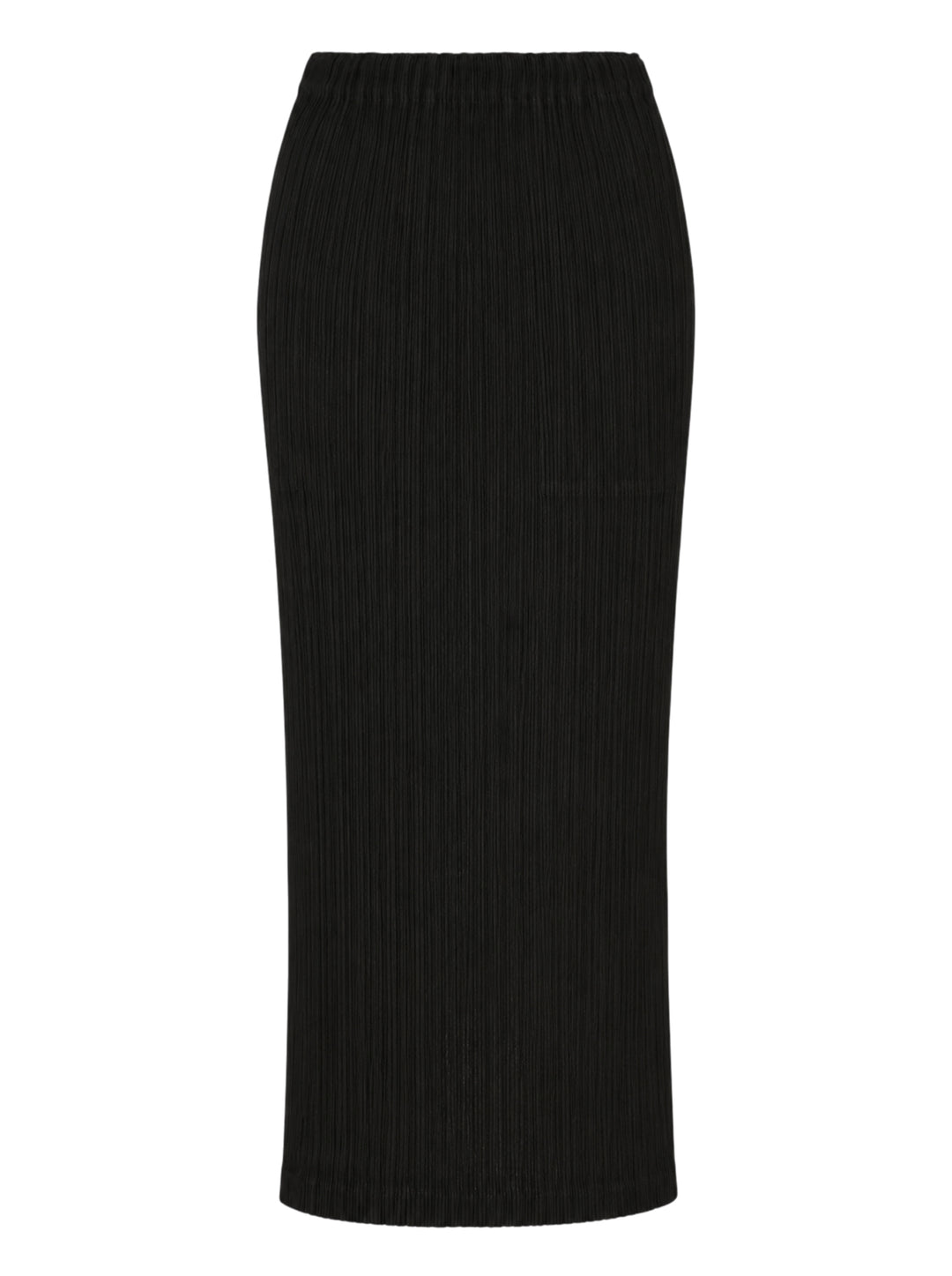 Issey Miyake Hatching Pleats black pleated midi skirt with elasticated waist, front view