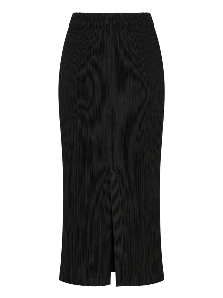 Issey Miyake Hatching Pleats black pleated midi skirt with elasticated waist, front view - view 2
