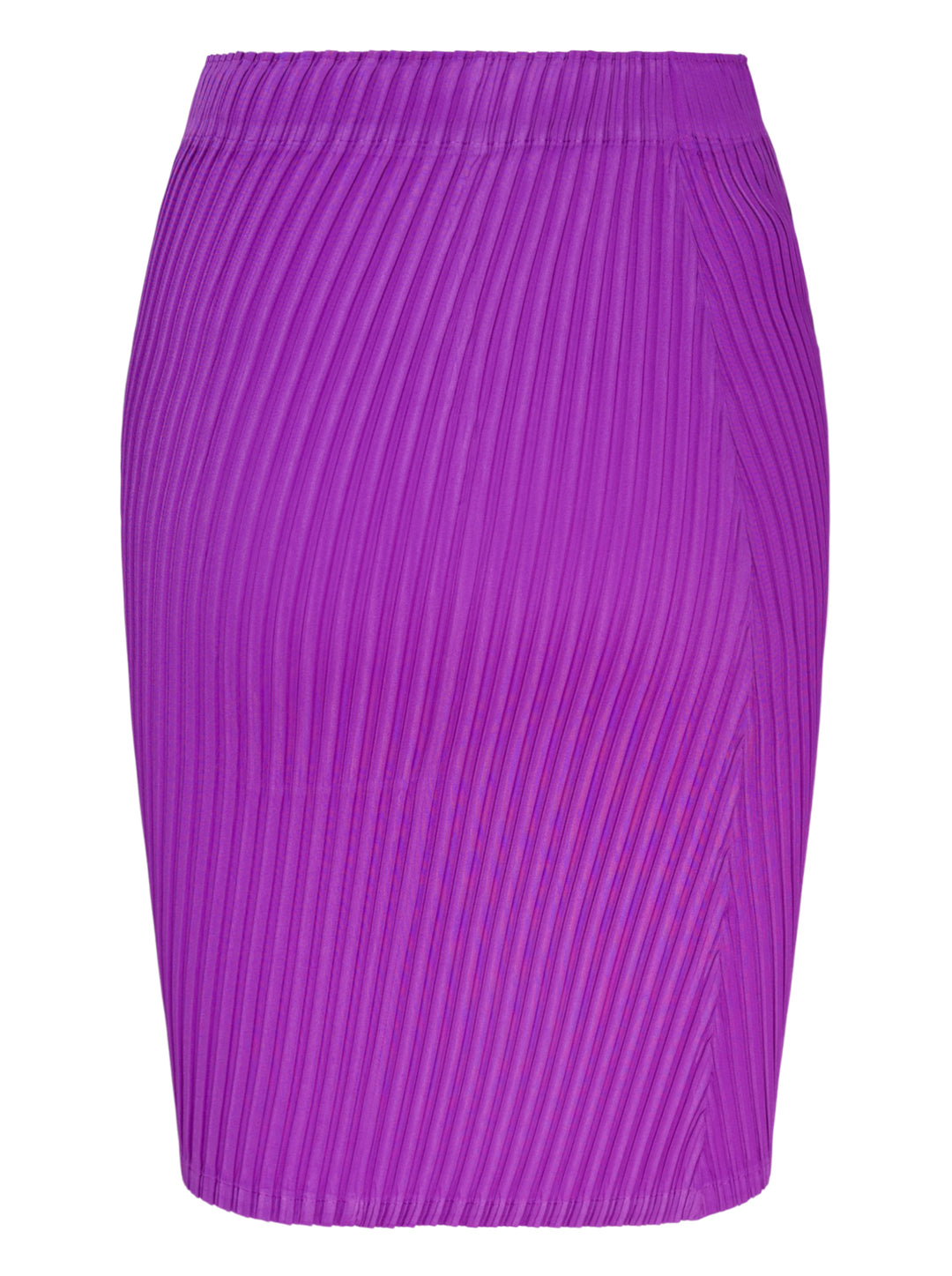 Issey Miyake Tubular Pleated Skirt in vivid purple, featuring a directional chevron pleating pattern and elasticated waistband, displayed flat against a white background - view 2