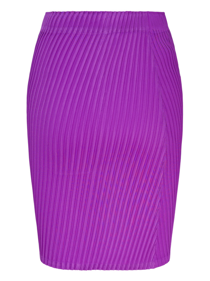Issey Miyake Tubular Pleated Skirt in vivid purple, featuring a directional chevron pleating pattern and elasticated waistband, displayed flat against a white background - view 2