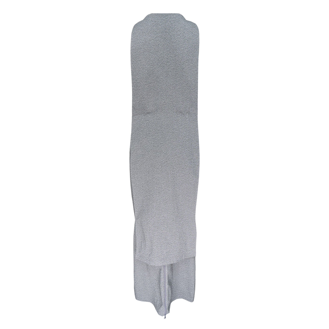 Issey Miyake ALLOW sleeveless woven midi dress in deep navy with asymmetric hem and sculptural silhouette