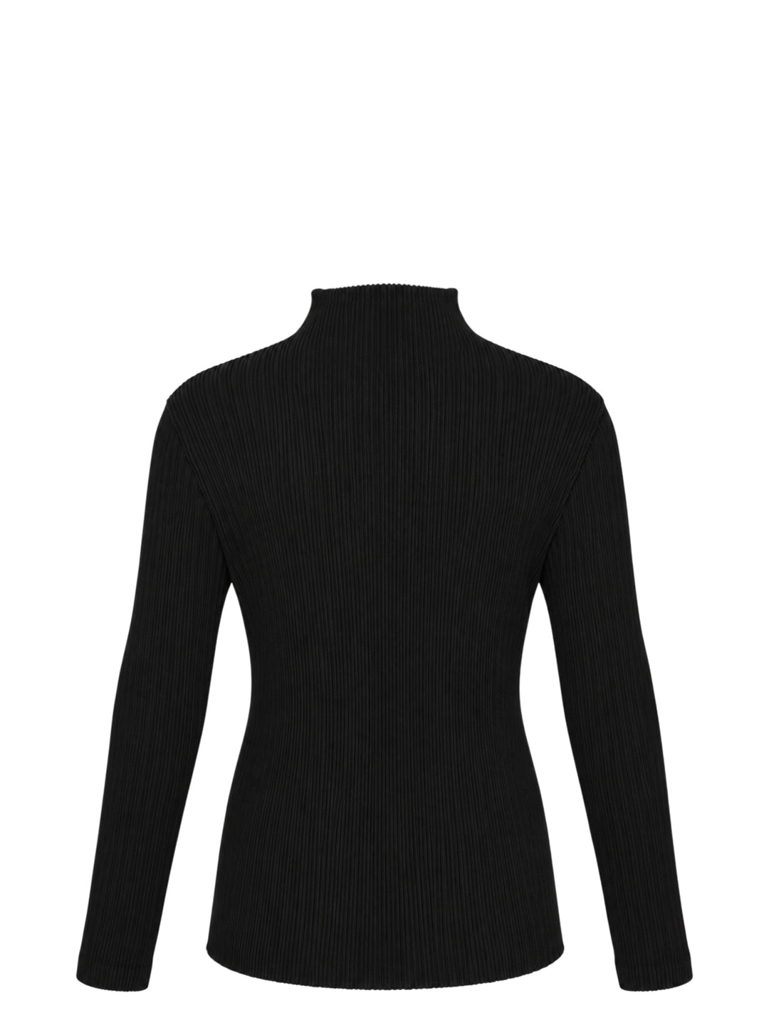 Issey Miyake Hatching Pleats black long sleeve mock-neck pleated top, front view - view 2