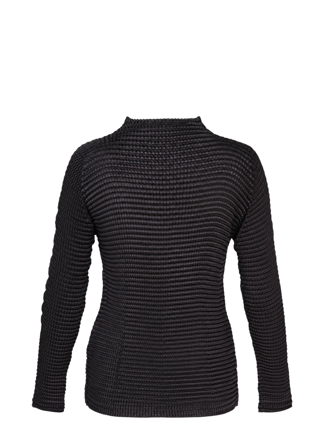 Issey Miyake Suede Like Pleats black pleated mock neck long sleeve top with ribbed texture - view 2