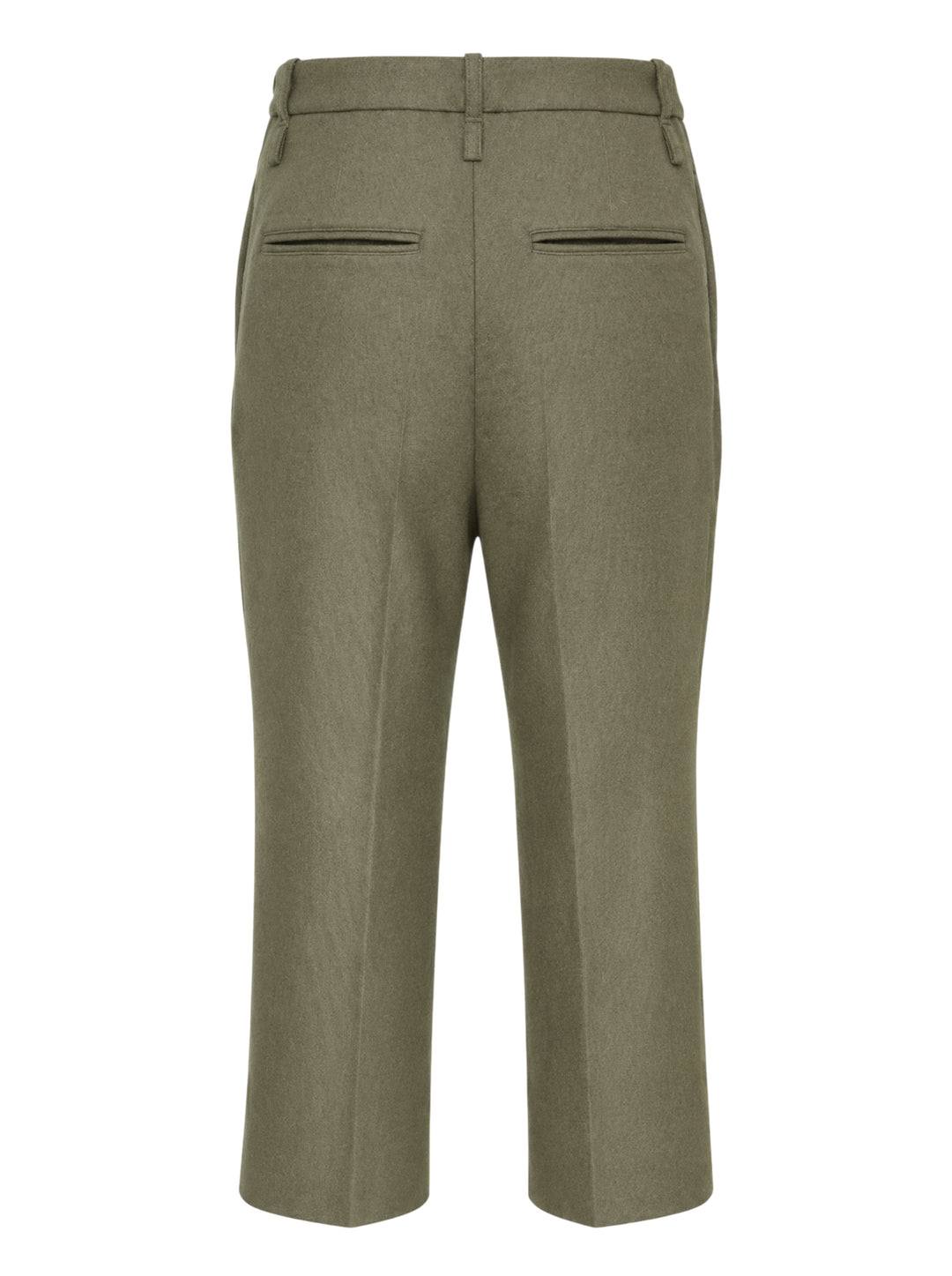 Issey Miyake Manner woven pants in olive-khaki with a high pleated waist, belt loops, button fastening and a straight cropped leg - view 2