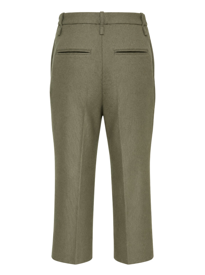 Issey Miyake Manner woven pants in olive-khaki with a high pleated waist, belt loops, button fastening and a straight cropped leg - view 2
